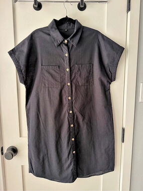 Cotton Mini Shirt Dress in Black Like New
